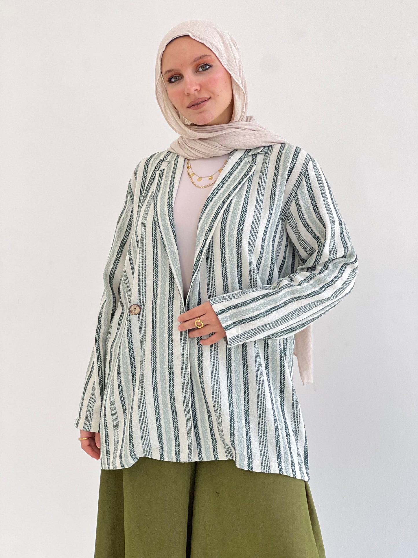 Casual Stripes Linen Blazer